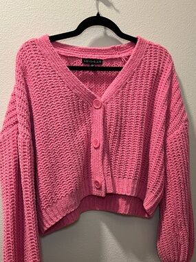 LOVE + ELLE Pink Chunky V-Neck Cropped Cardigan